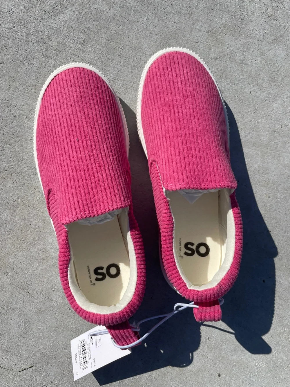 SO Evalyn Bright Pink Corduroy Slip On Shoes Girls 2 Medium